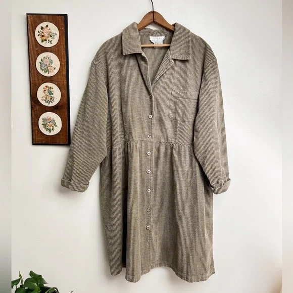 Vintage J Jill Corduroy Button Down Babydoll Dress 2X - Picture 1 of 7